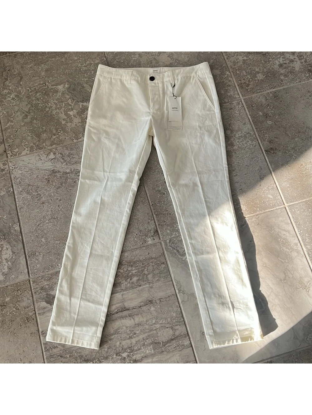 AMI Alexandre Mattiussi Straight-Fit Trousers Pants in Off-White, Size L, NEW_3